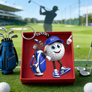 Point Up Personalized Cute Golf Ball Mascot Keychain Gift For Golf Lovers