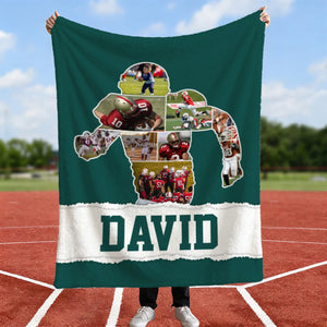 Personalized Football Player Gift American Football Photo Collage Blanket