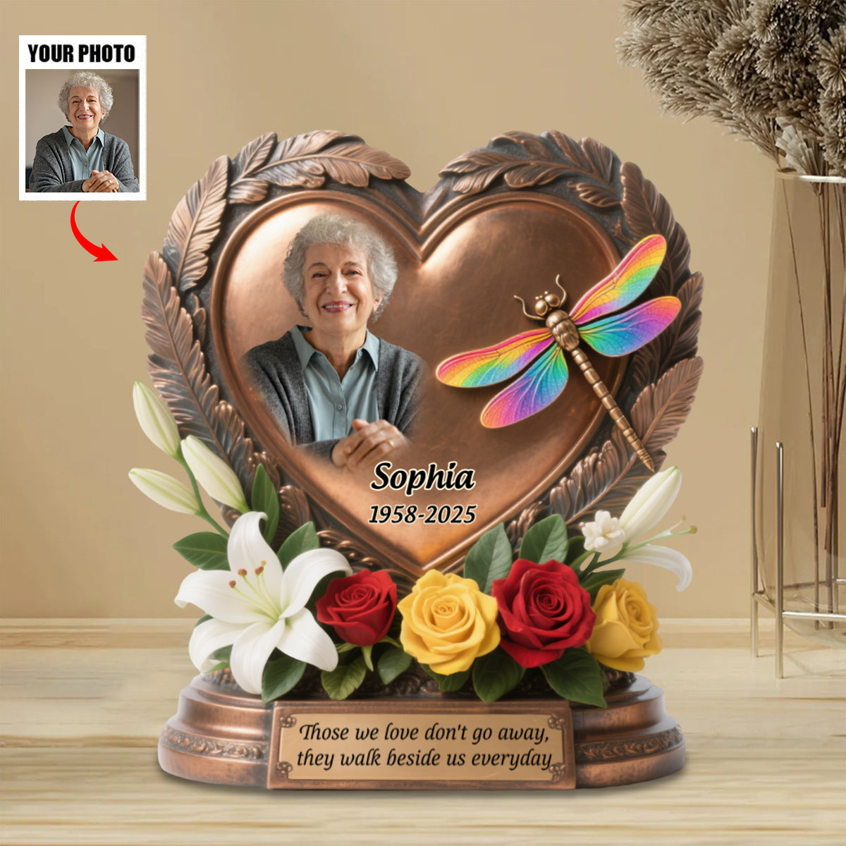 Those We Love Don't Go Away - Personalized Custom Photo Dragonfly Memorial Acrylic Plaque