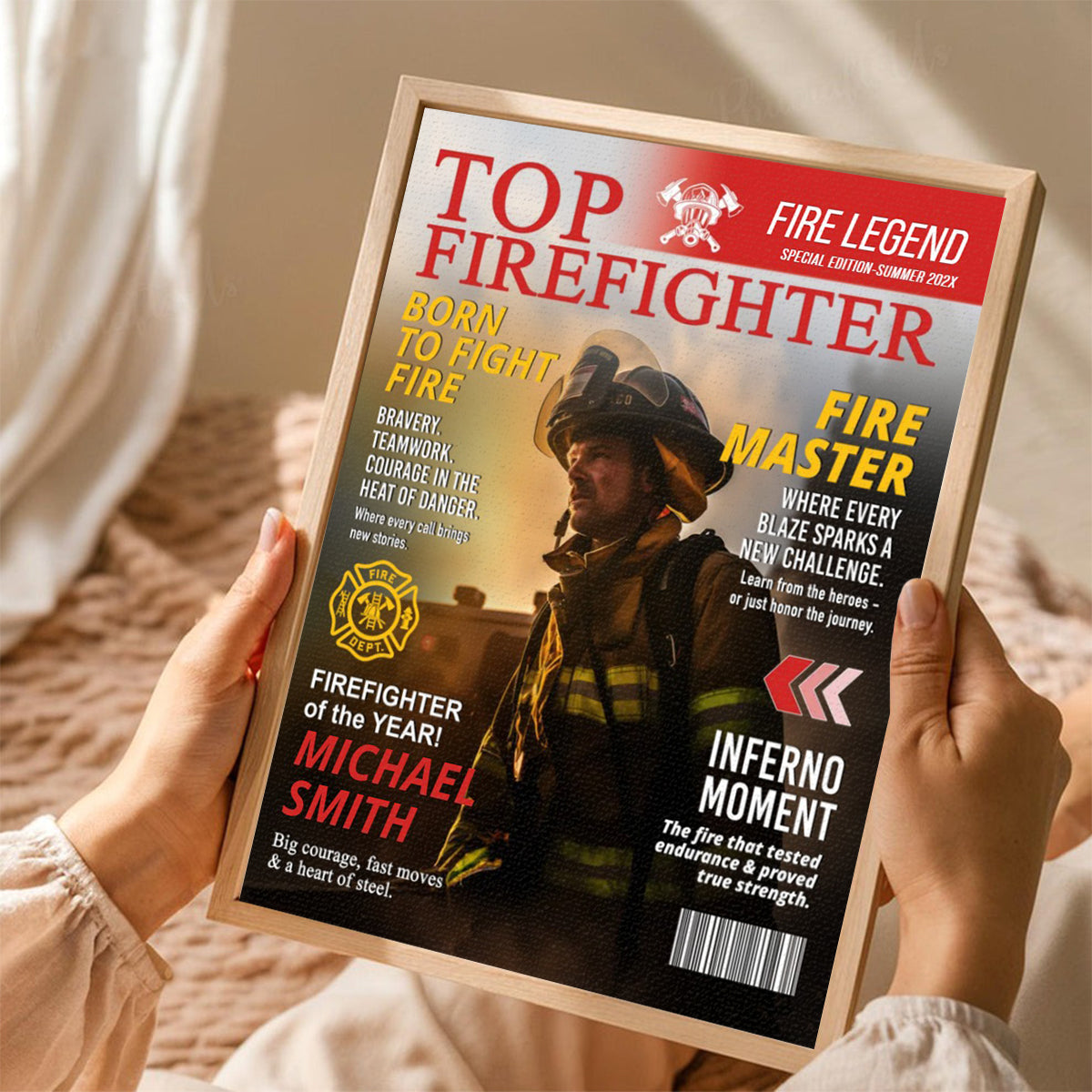 Personalized Firefighter Magazine Cover, Custom Firefighter Gift, Fireman Retirement Gift, Firefighter of the Year Award, Firefighter Appreciation Gift