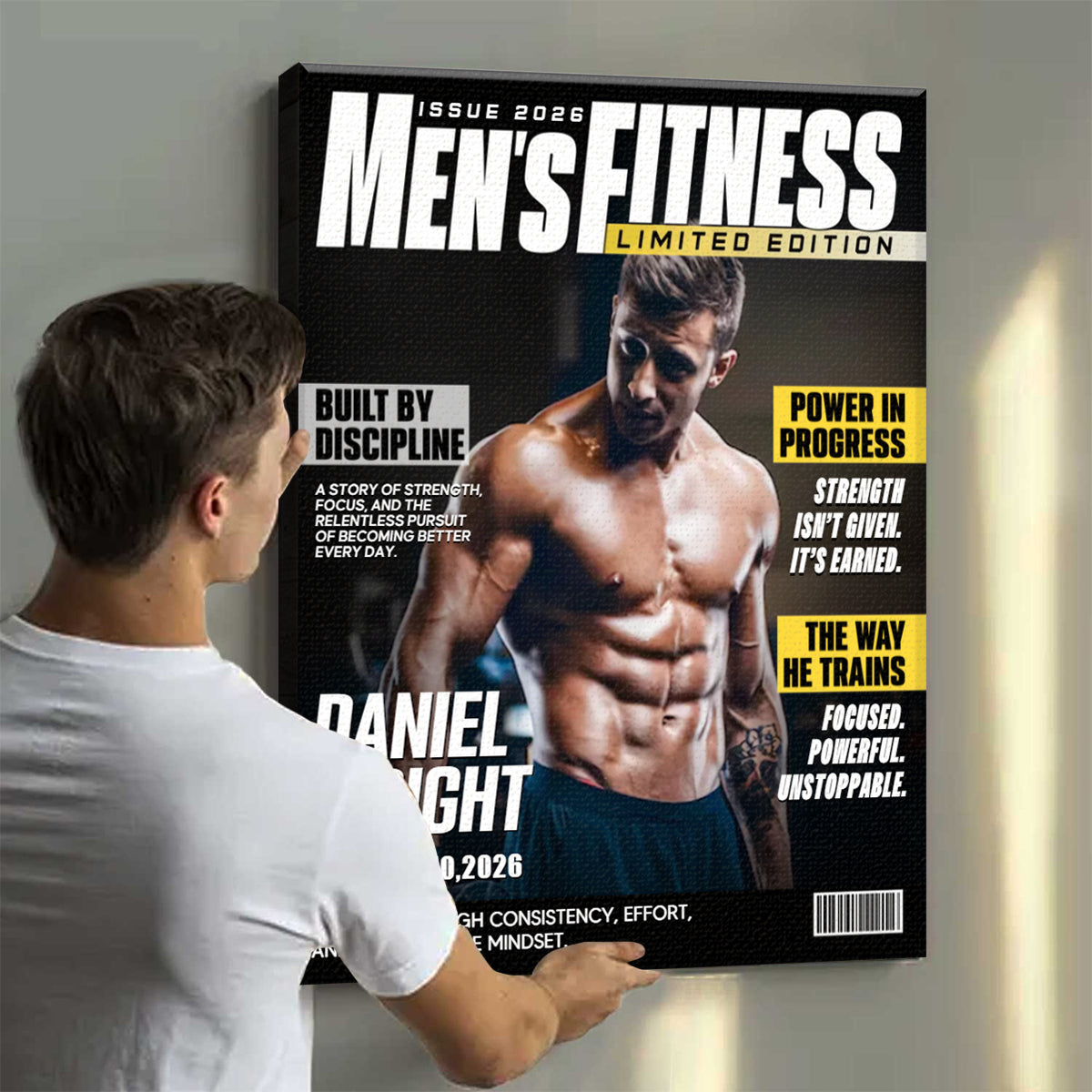 Personalized Men Fitness Magazine Cover, Custom Workout Photo Canvas, Fitness Gift For Him, Gift For Gymer