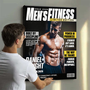 Personalized Men Fitness Magazine Cover, Custom Workout Photo Canvas, Fitness Gift For Him, Gift For Gymer