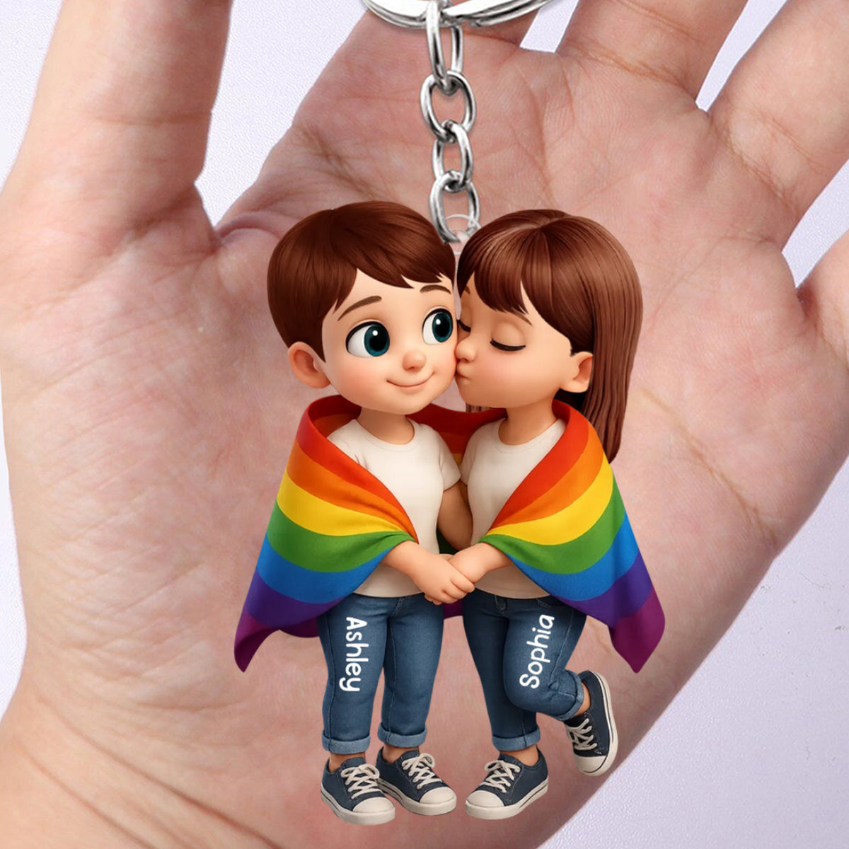 Pride Month LGBTQ+ Couple Love Is Love Personalized Acrylic Car Keychain, Gift For Couple