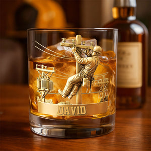 Lineman Round Whiskey Glass - Personalized Gifts For Lineman Glass