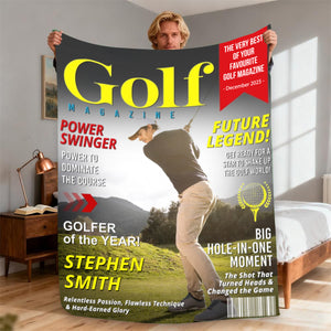 Personalized Custom Golf Magazine Cover Blanket, Golf Gift, Unique Gift for Golf Lovers, Gifts for Golf Coach