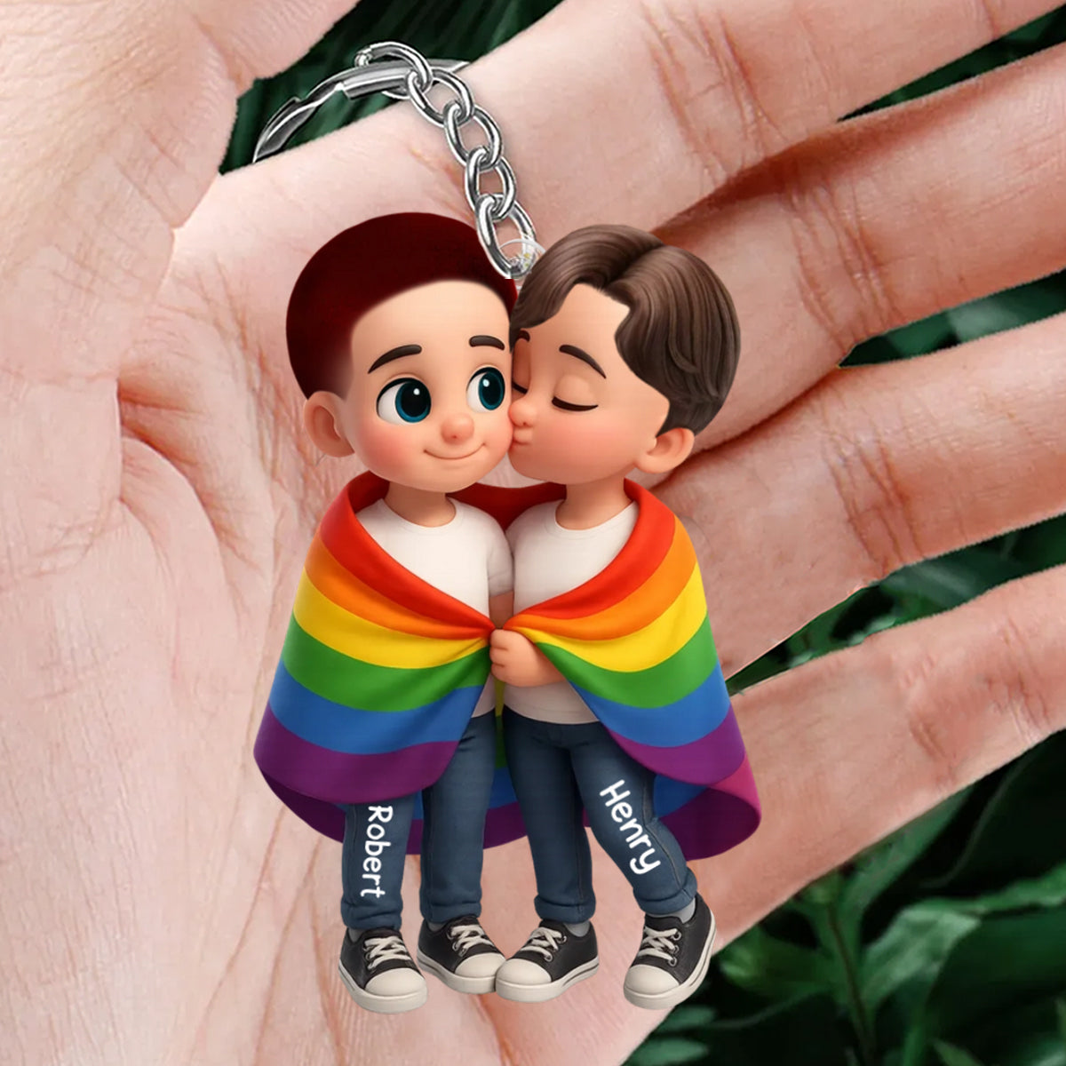 Pride Month LGBTQ+ Couple Love Is Love Personalized Acrylic Car Keychain, Gift For Couple