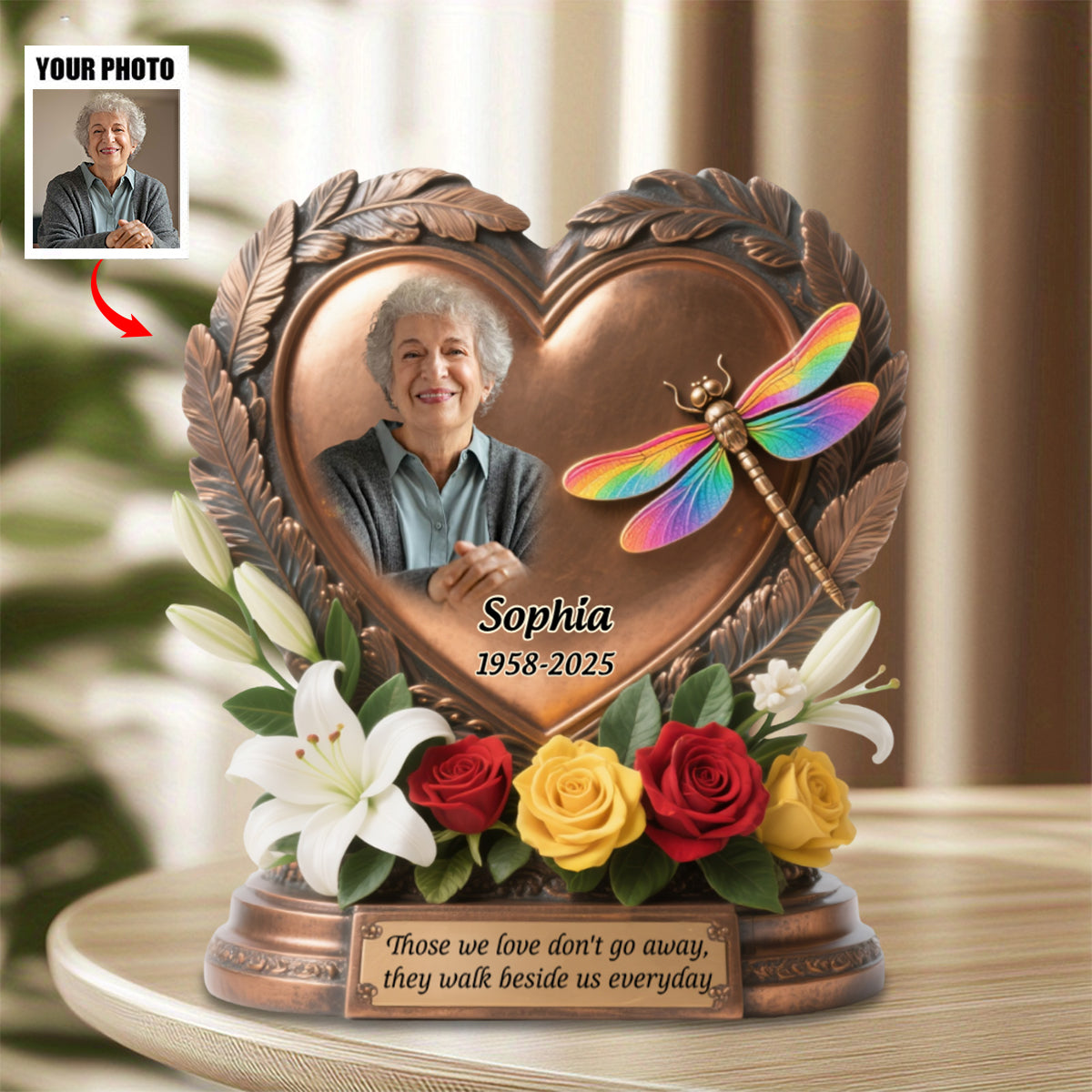 Those We Love Don't Go Away - Personalized Custom Photo Dragonfly Memorial Acrylic Plaque