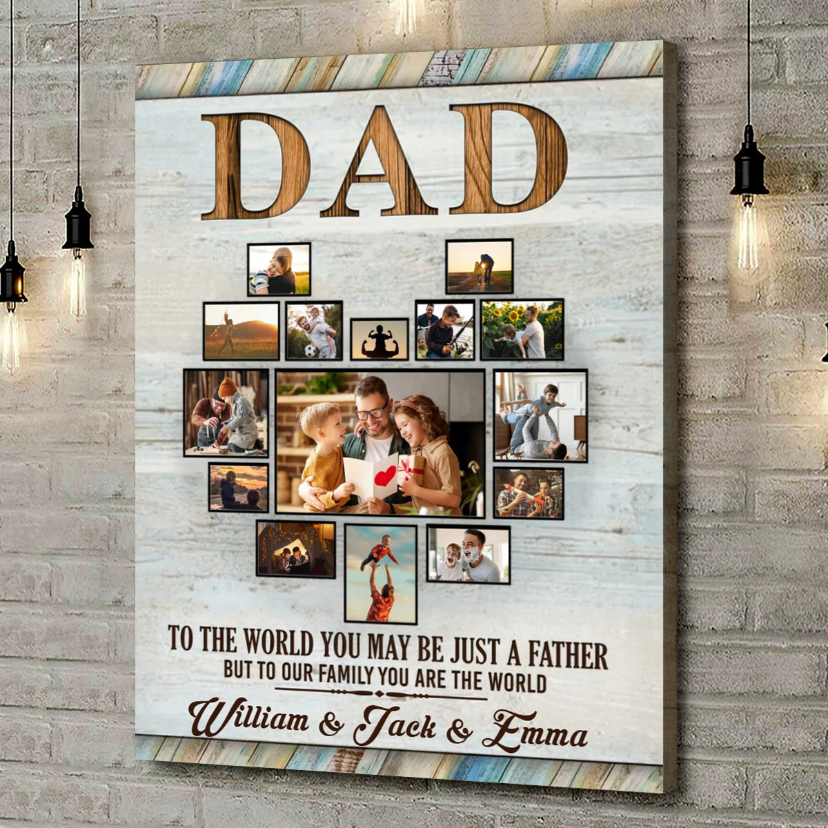 Custom Photo Collage Dad Grandpa Heart Shaped Canvas Poster Personalized Gift for Father’s Day