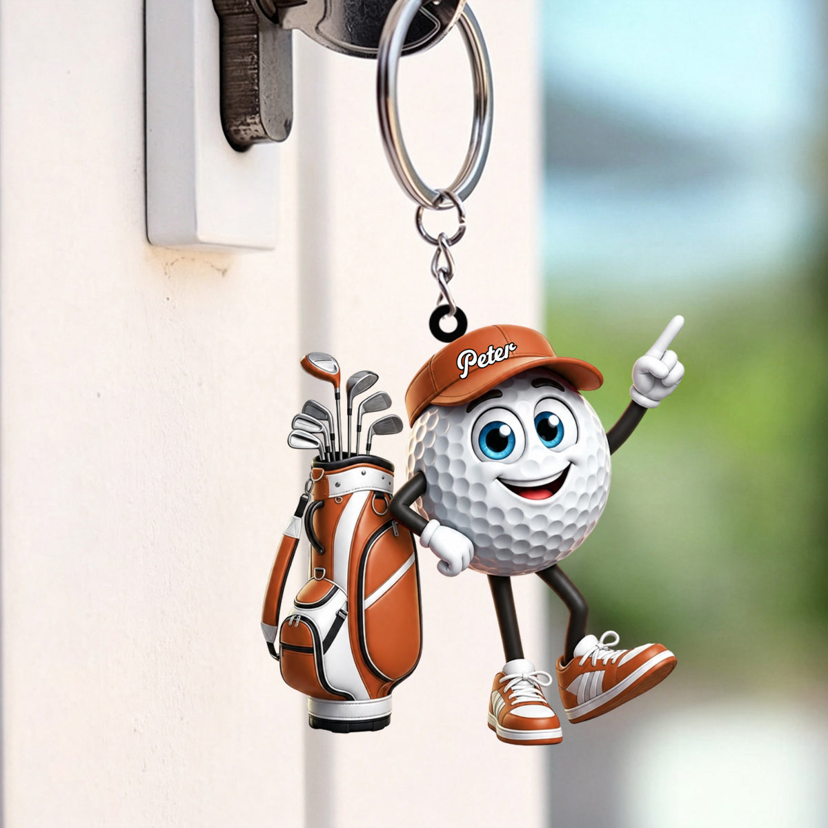 Point Up Personalized Cute Golf Ball Mascot Keychain Gift For Golf Lovers