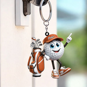 Point Up Personalized Cute Golf Ball Mascot Keychain Gift For Golf Lovers