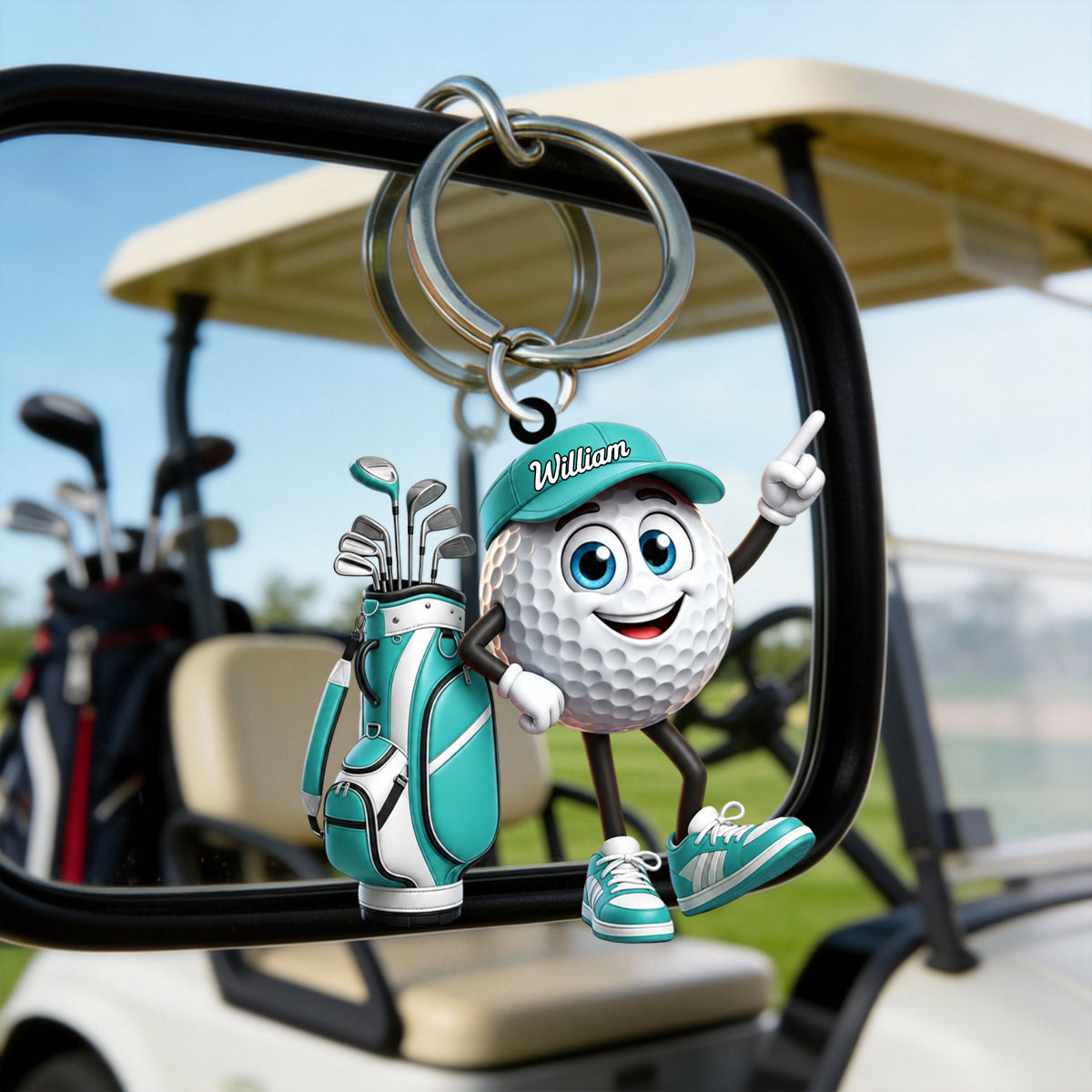 Point Up Personalized Cute Golf Ball Mascot Keychain Gift For Golf Lovers