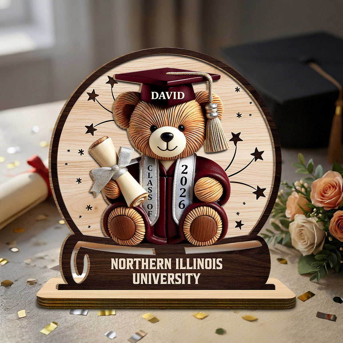 Celebrate Your Achievements Wooden Graduate Teddy Bear Personalized Plaque, Gift For Graduates