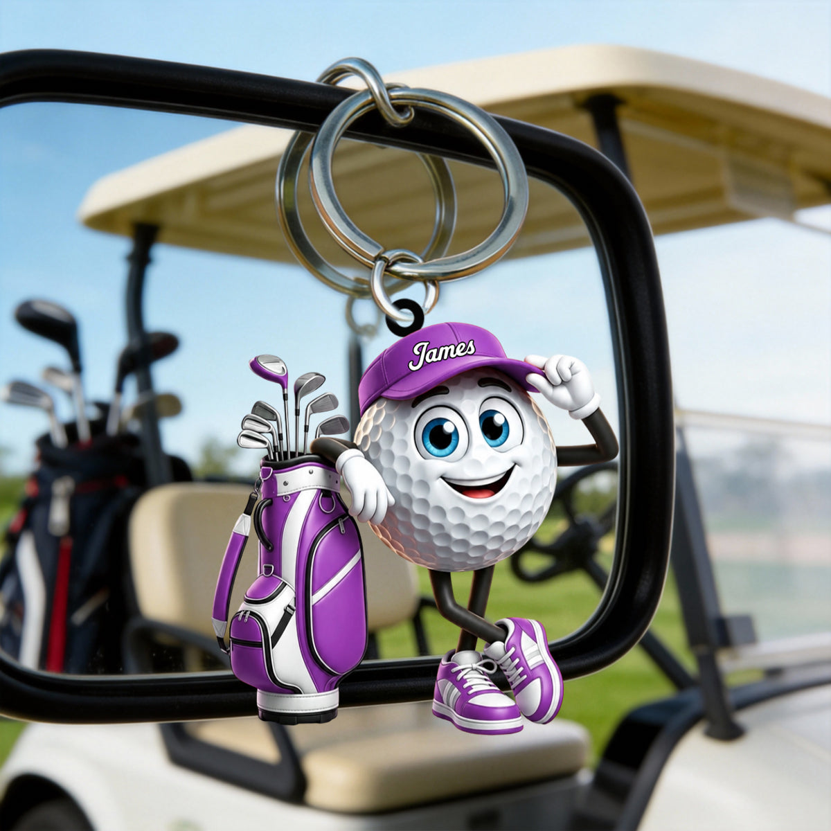 Leaning On The Golf Bag Personalized Cute Golf Ball Mascot Keychain Gift For Golf Lovers