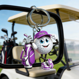 Leaning On The Golf Bag Personalized Cute Golf Ball Mascot Keychain Gift For Golf Lovers