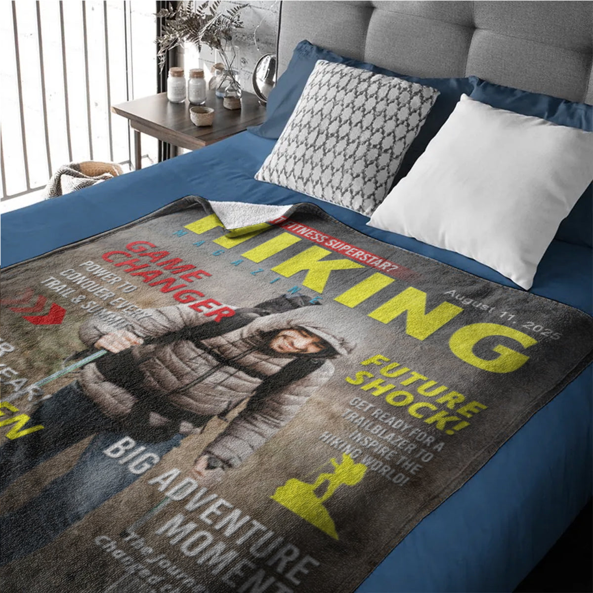 Personalized Hiking Magazine Cover Blanket Gift for Hiker, Adventure Lover Gift, Custom Outdoor Magazine Cover