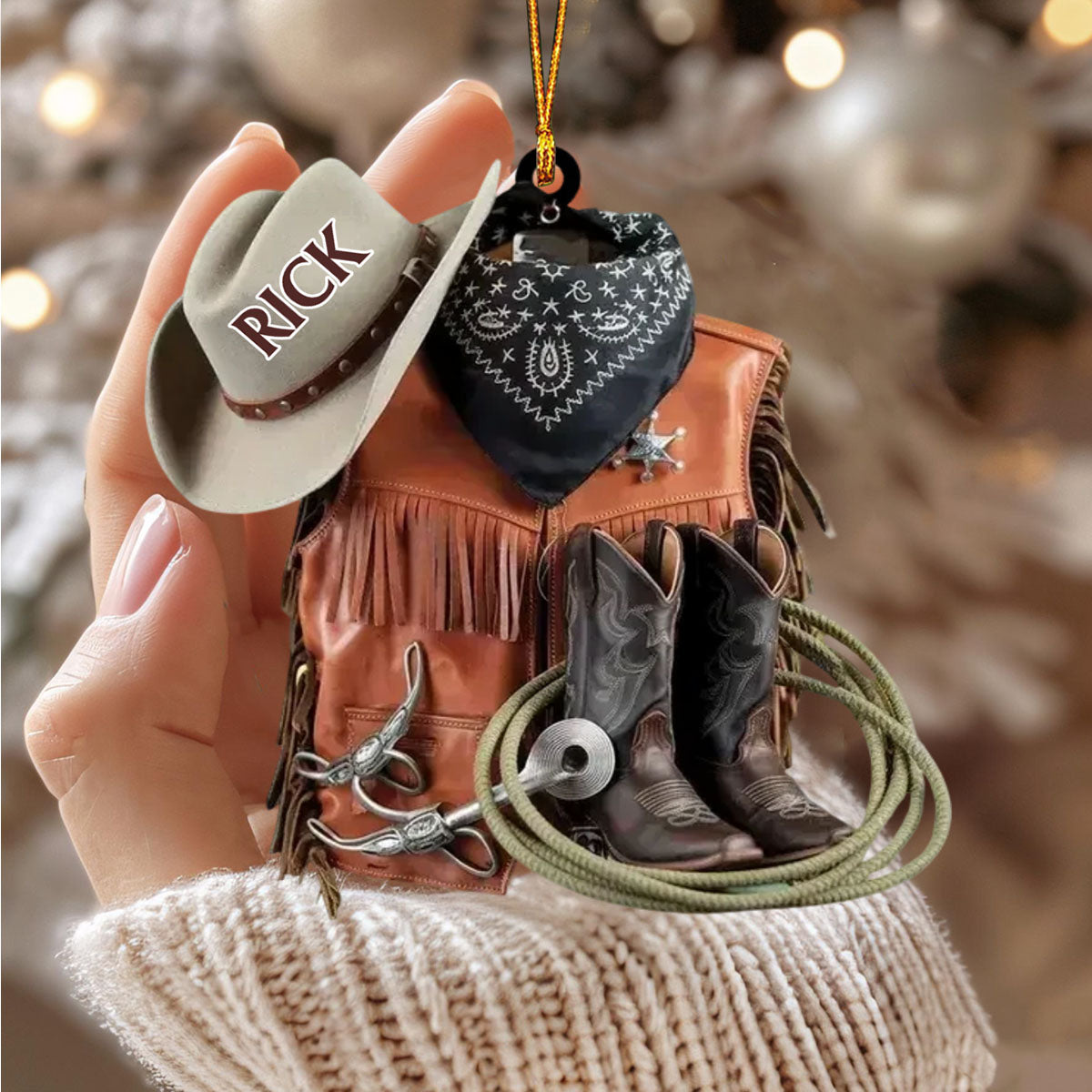 Cowboy Boots and Hat - Personalized Custom Name Ornament, Christmas Gift For Horse lover