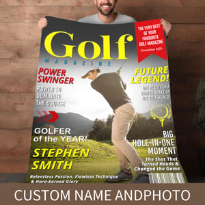 Personalized Custom Golf Magazine Cover Blanket, Golf Gift, Unique Gift for Golf Lovers, Gifts for Golf Coach