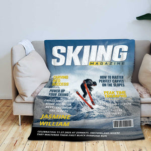 Personalized Skiing Magazine Cover Blanket Skiing Player Gift, Unique Gifts For Skiing Player
