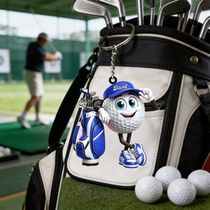 Leaning On The Golf Bag Personalized Cute Golf Ball Mascot Keychain Gift For Golf Lovers
