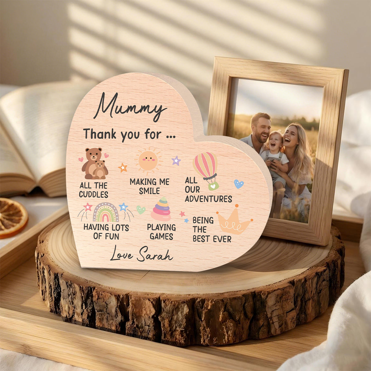 Mummy Gifts From Baby Son Daughter; Personalized Wood Heart Plaque