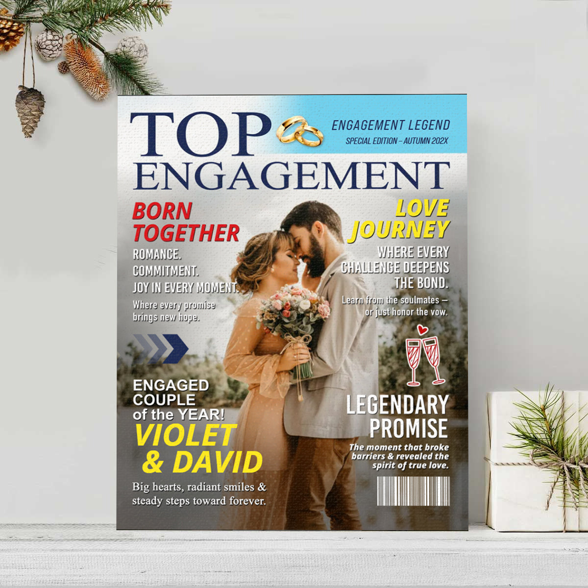 Personalized Engagement Magazine Cover, Gift For Engaged Couple, Custom Couple Photo, Engagement Gift, Wedding Keepsake