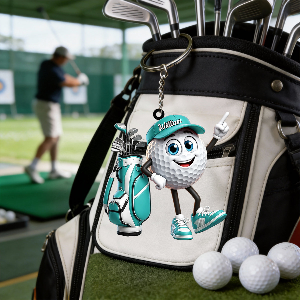 Point Up Personalized Cute Golf Ball Mascot Keychain Gift For Golf Lovers