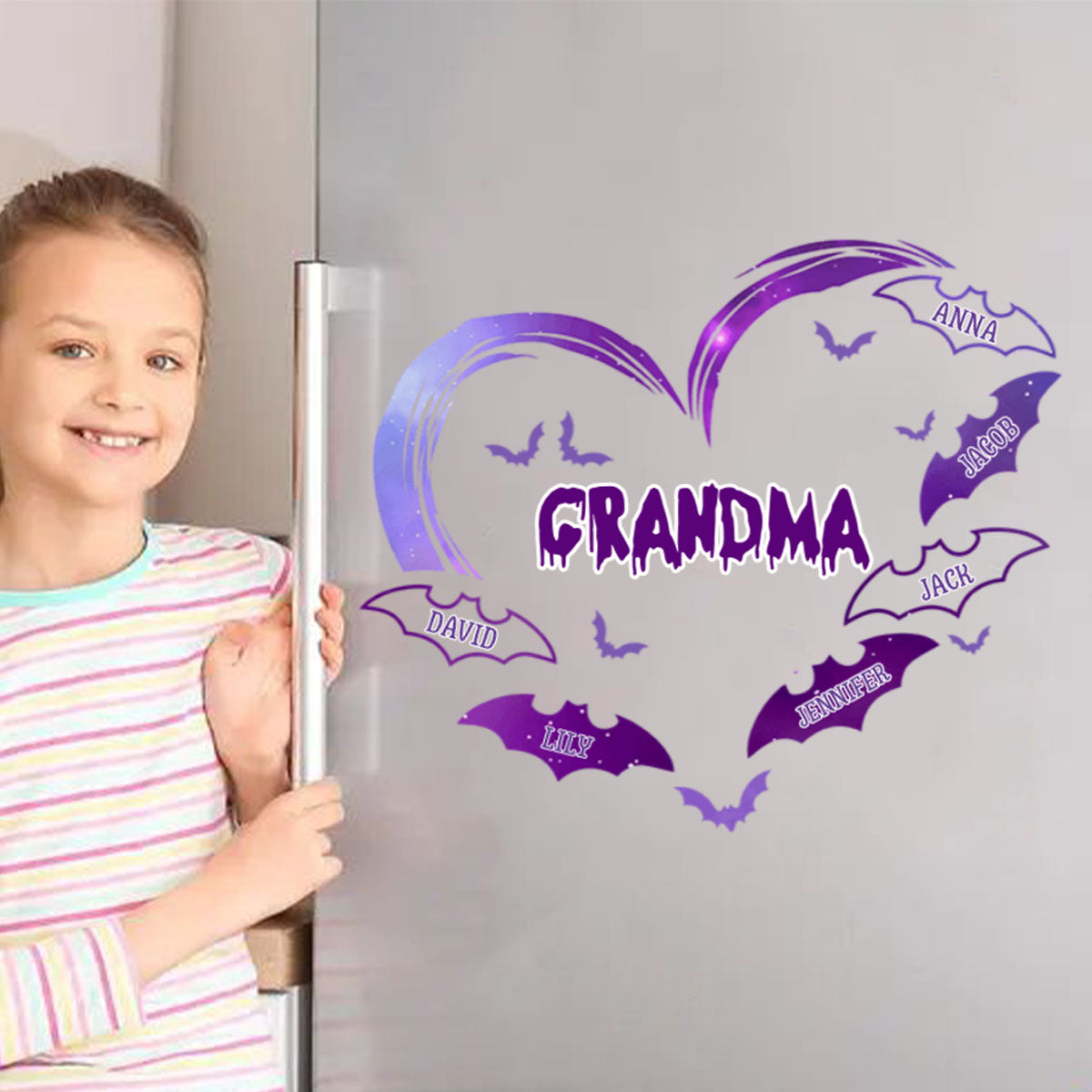 Grandma Halloween - Personalized Grandma Mom Heart Bat Decal