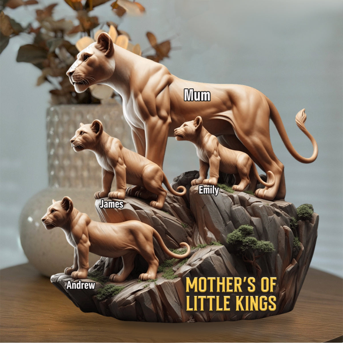 Personalized Lion Mom And Kids Shape Acrylic Block Plaque, Mother's Day Gift For Mom