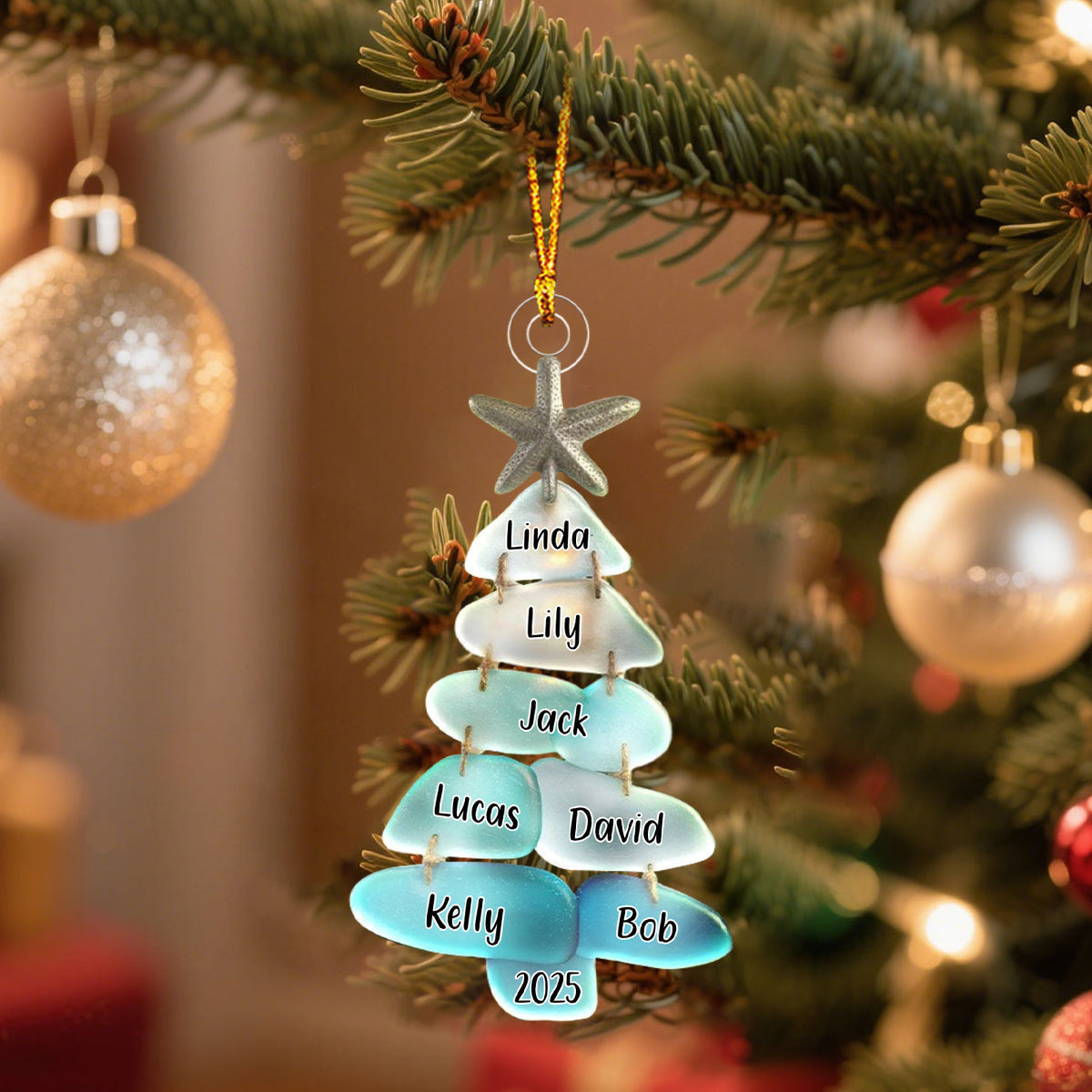 Beach Stones Family Christmas Tree - Personalized Ornament