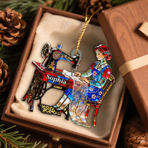 Stained Glass Effect Custom Tailor Acrylic Christmas Ornament, Seamstress Gift