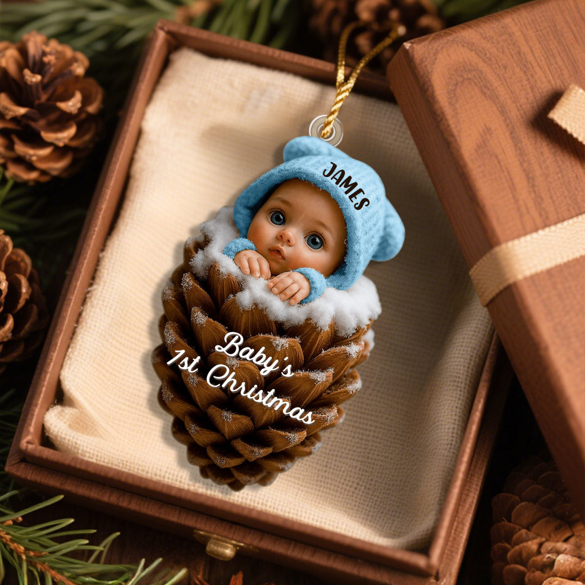 Pine Cones Baby's 1st Christmas, Personalized Christmas Ornament