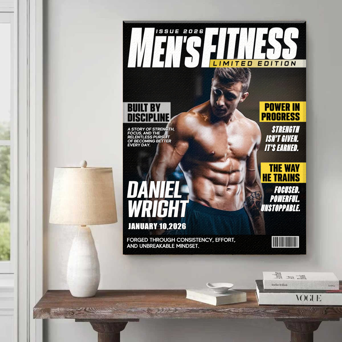 Personalized Men Fitness Magazine Cover, Custom Workout Photo Canvas, Fitness Gift For Him, Gift For Gymer