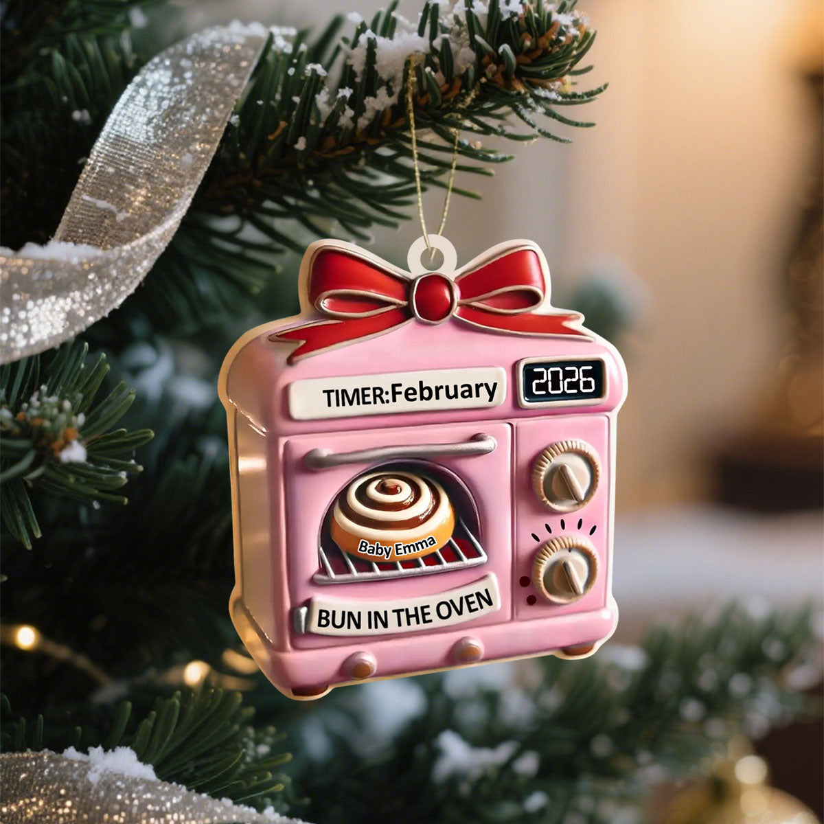 Christmas Expecting Baby Bun In Oven - Personalized Acrylic Ornament, Mom To Be Ornament, New Baby Gift