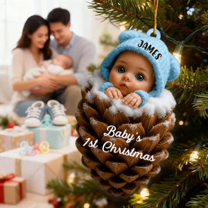 Pine Cones Baby's 1st Christmas, Personalized Christmas Ornament