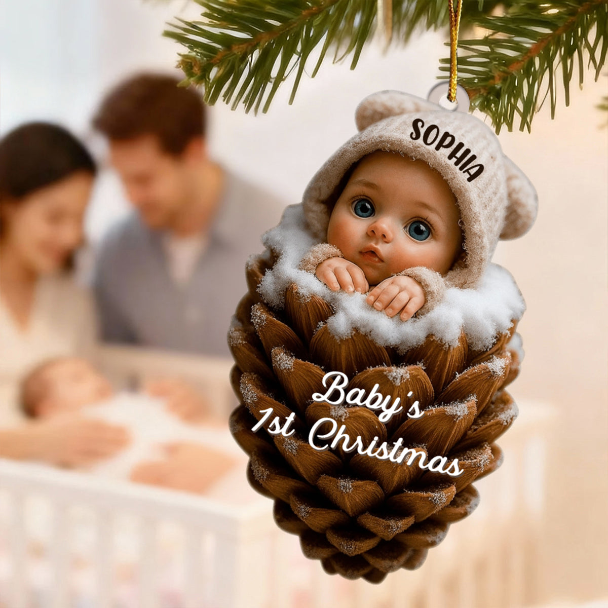 Pine Cones Baby's 1st Christmas, Personalized Christmas Ornament
