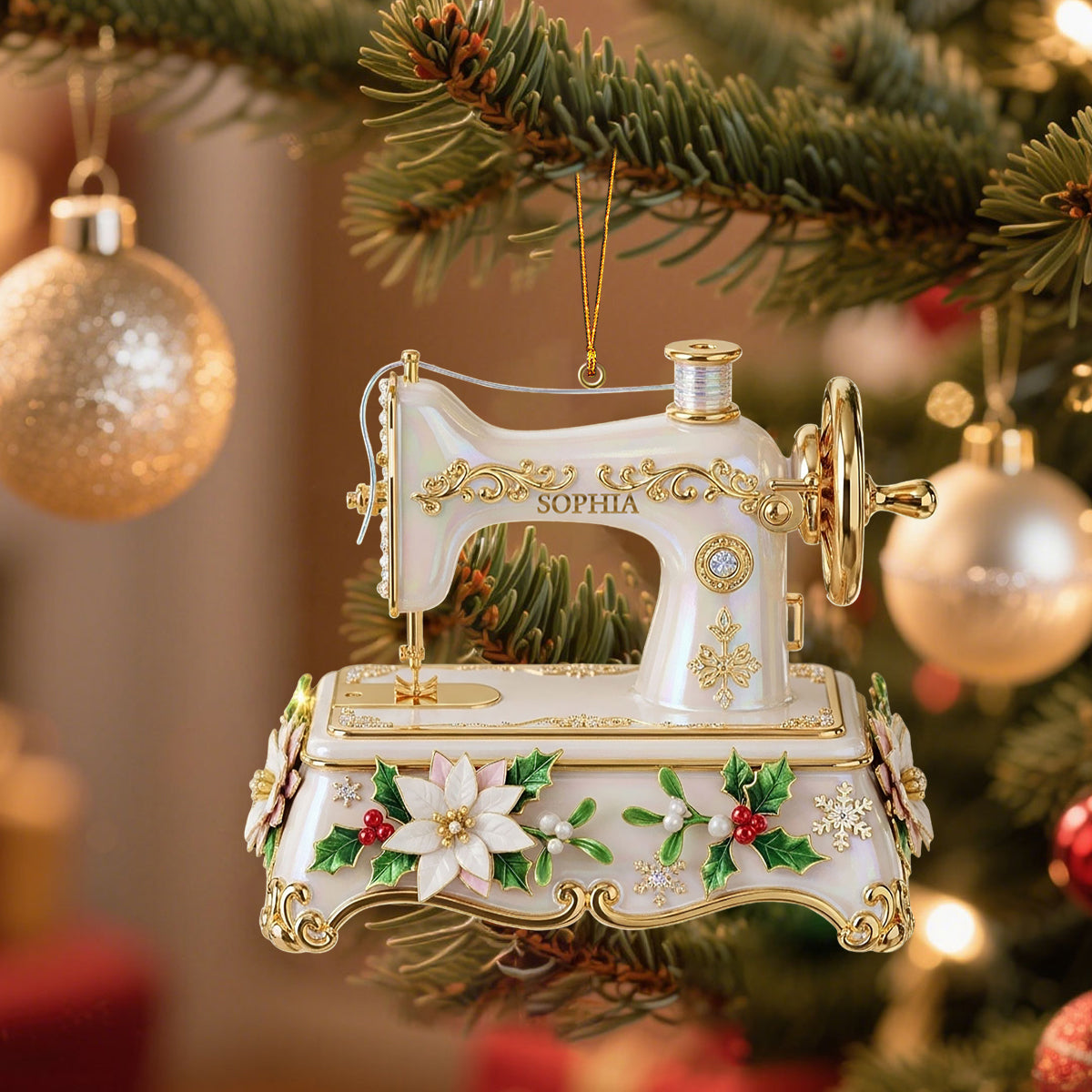 Custom Name Sewing Machine Ornament - Personalized Gifts For Sewing Lovers
