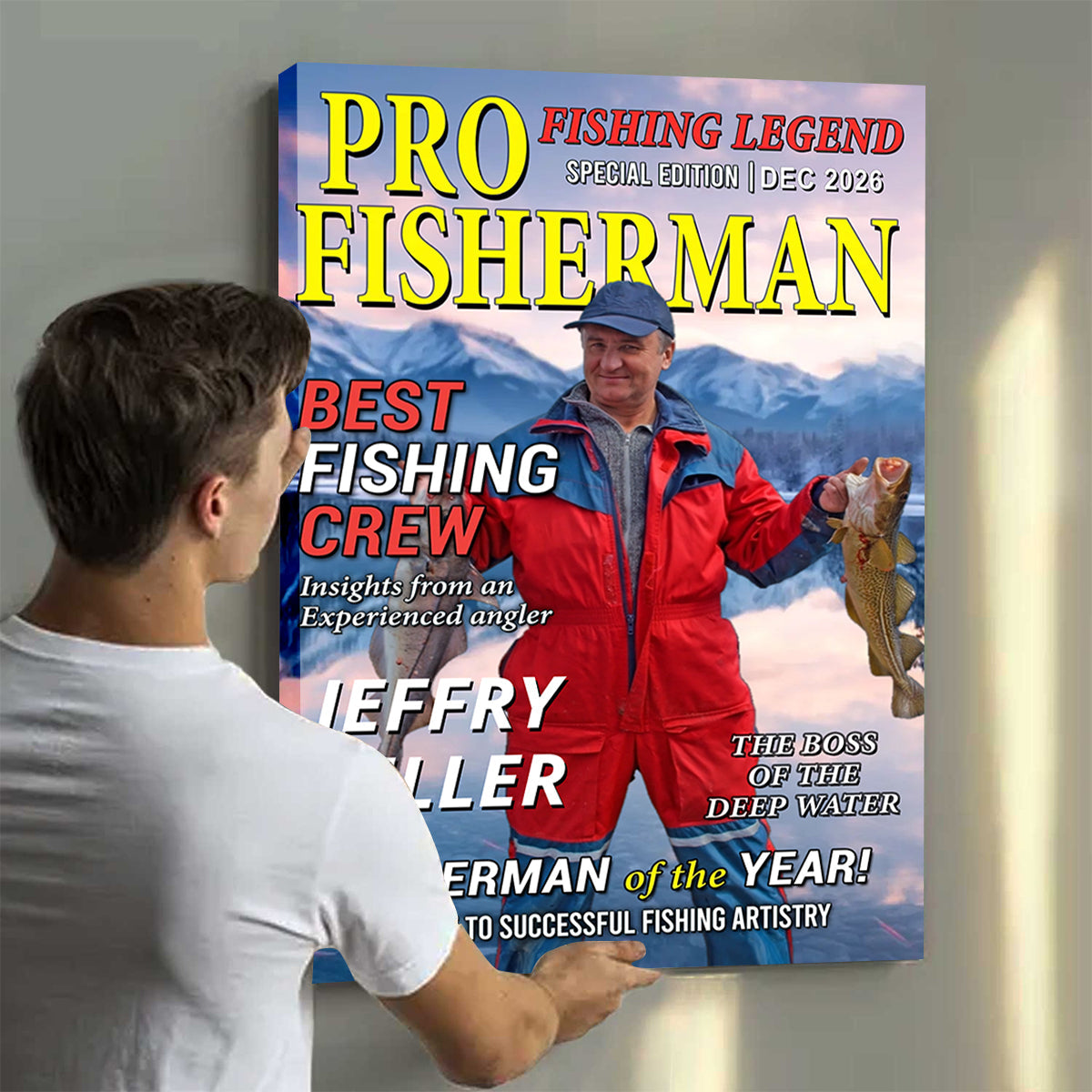 The Legend Reels On Custom Photo Magazine Vertical Poster, Personalized Fishing Gifts for Men, Funny Gift for Fisherman