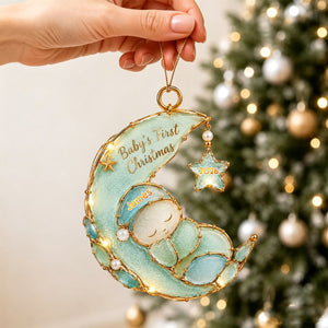 Sleeping Baby Sea Glass Personalized Baby First Christmas Ornament