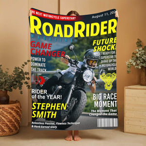 Custom Motorcycle Magazine Cover Blanket, Motorcycle Gifts, Gift for Motorcycle Loved