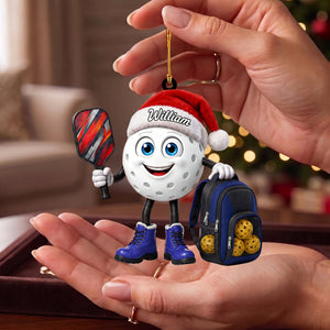 Holding Pickleball Paddle Christmas Hanging Ornament – Personalized Pickleball Mascot Gift For Players