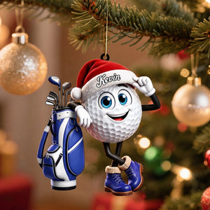 Leaning On The Golf Bag – Personalized Cute Golf Ball Mascot Christmas Hanging Ornament | Gift For Golf Lovers