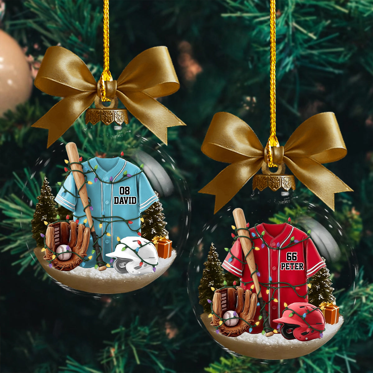 Baseball Life - Personalized Baseball Plain Shirt with Helmet & Gloves Christmas Ornament