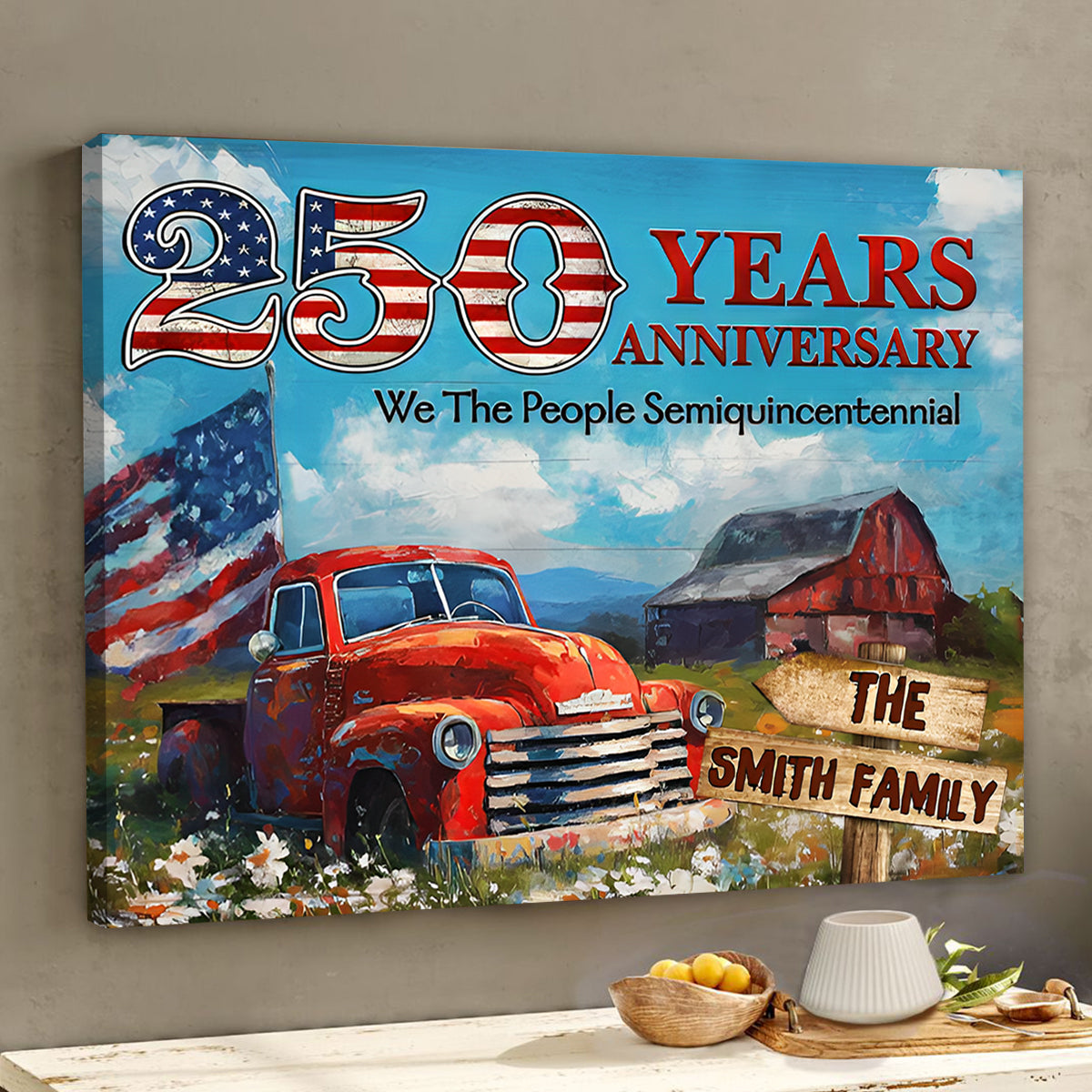 Personalized Family Name Patriotic Canvas – 250 Years Anniversary Gift Independence Day