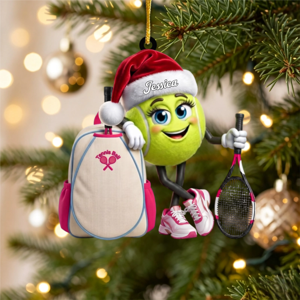 Tennis Racket & Backpack Design Christmas Acrylic Hanging Ornament – Personalized Tennis Ball Mascot Gift For Players
