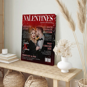 Valentine Magazine Cover, Personalized Love Story  Couple Canvas Poster, Romantic Couple Keepsake, Gift For Him and Her