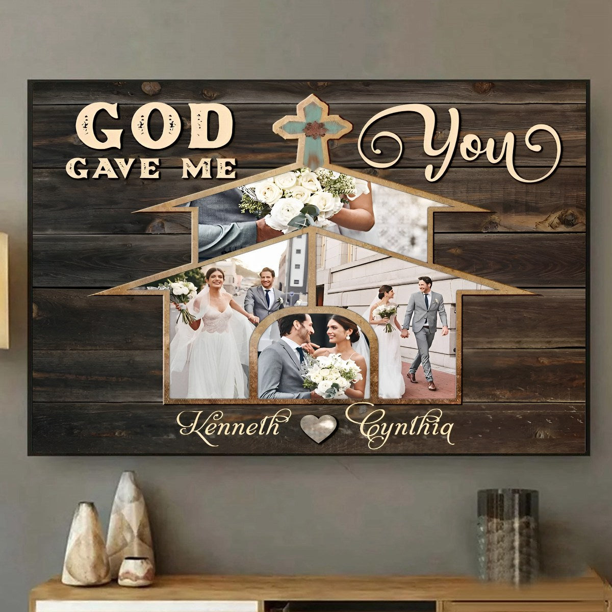 Christian Couples Gift Wedding Gift Idea, Personalized Couple Photo Collage Wall Art Decor