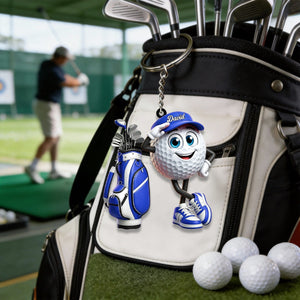 Hand Salute Personalized Cute Golf Ball Mascot Keychain Gift For Golf Lovers