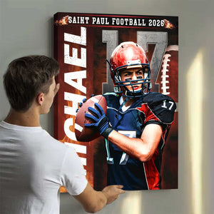 Personalized Football Senior Night Canvas – Custom Player Portrait with Name & Number, Senior Football Player Gifts, Football Wall Art