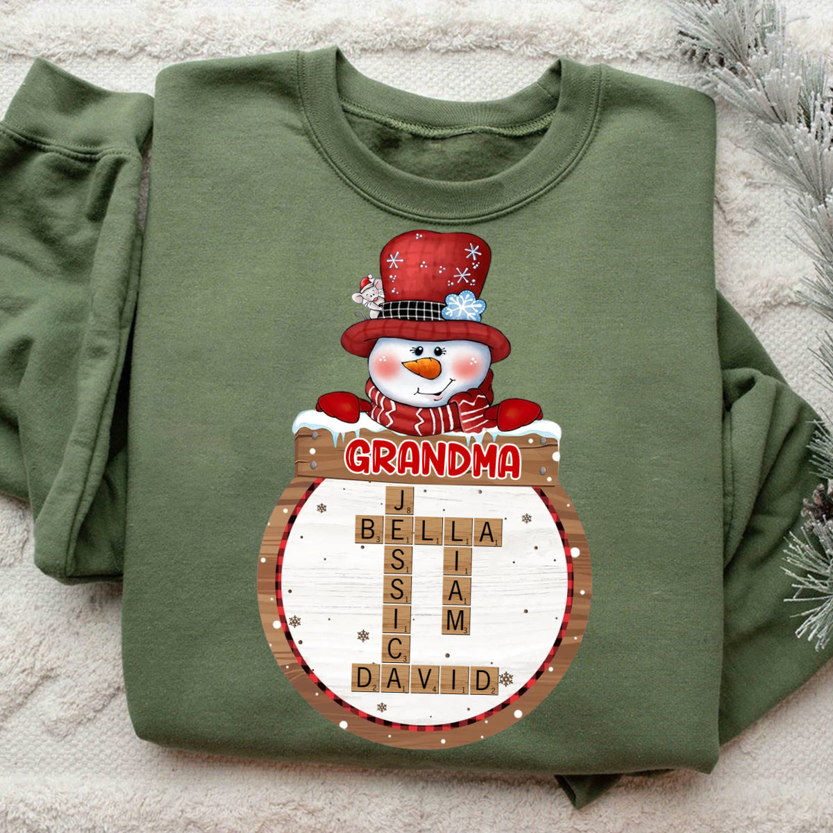 Personalized Snowman Grandma Crossword Art Puzzle With Name Kids Christmas Sweatshirt