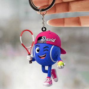 Confident Playful Stance Tennis Keychain Personalized Cute Tennis Ball Mascot Keychain